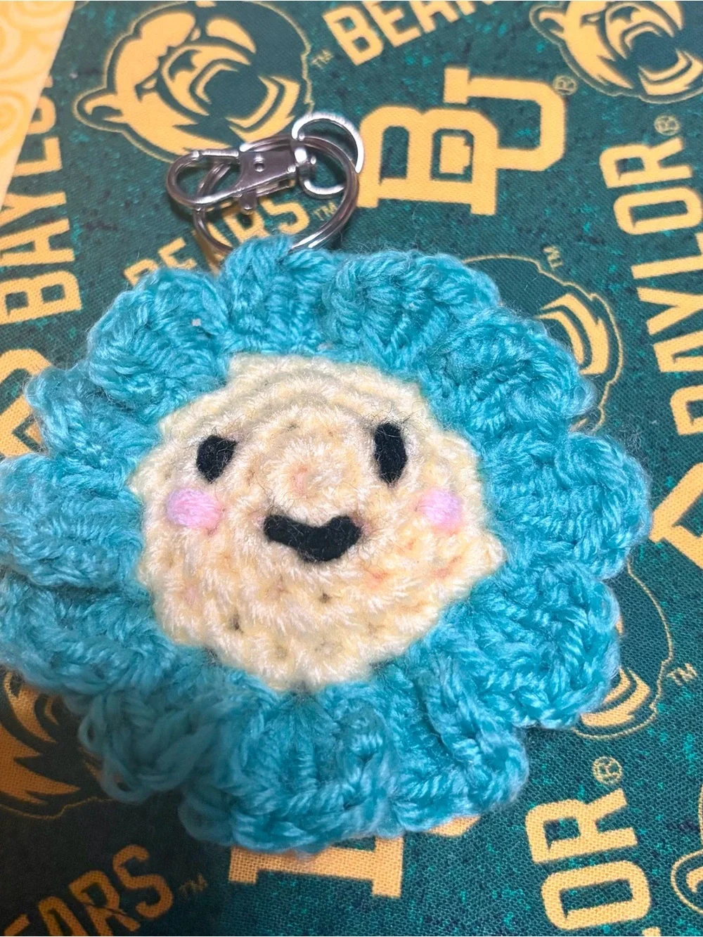Handmade Turquoise Crochet Flower Keychain - Kids Accessories